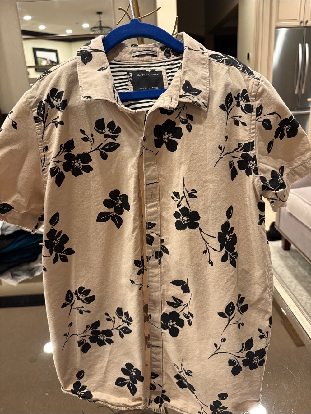 Cactus Beige Shirt with Black Floral Print